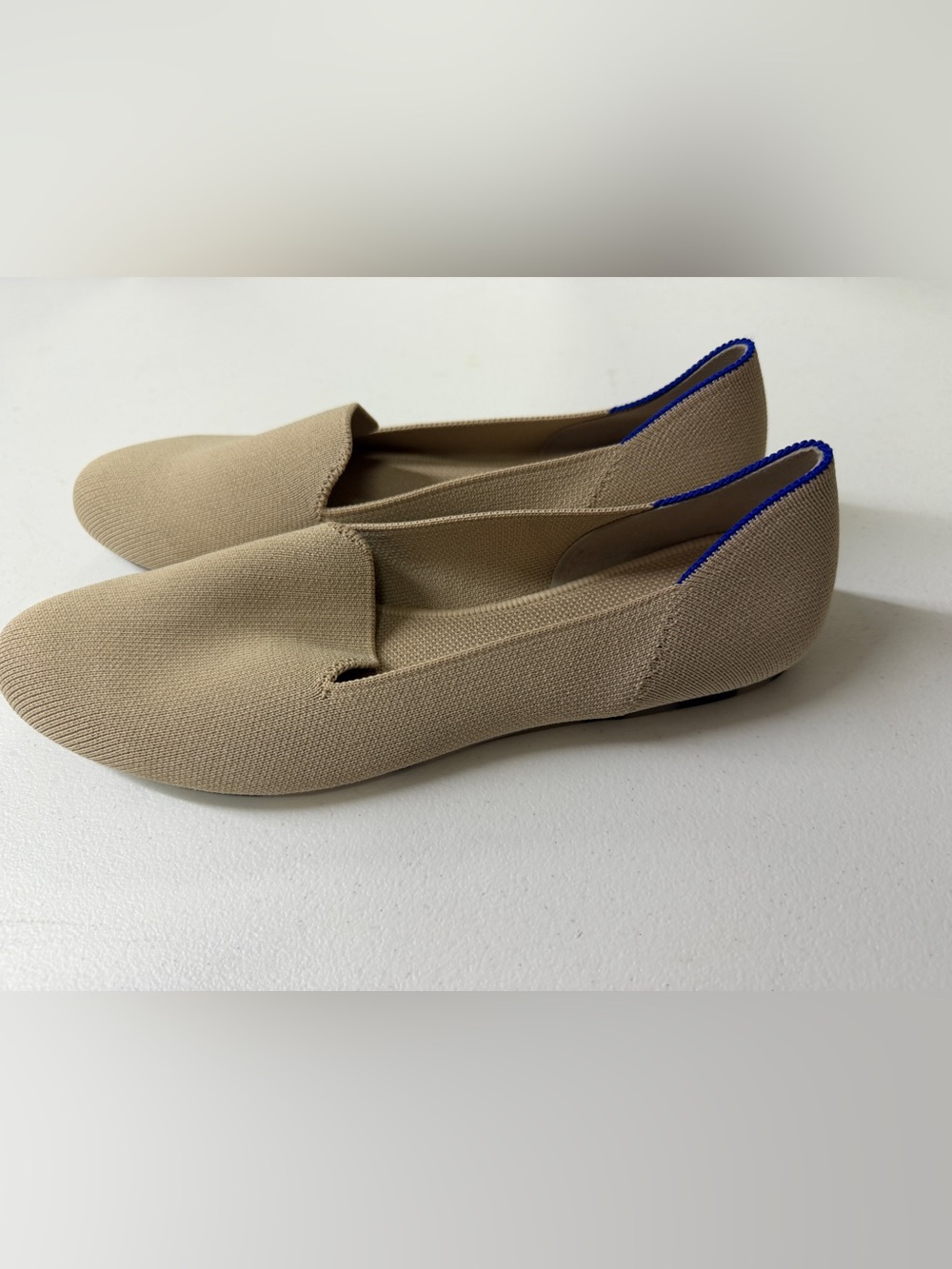 Rothy's Beige Flats with Blue Trim